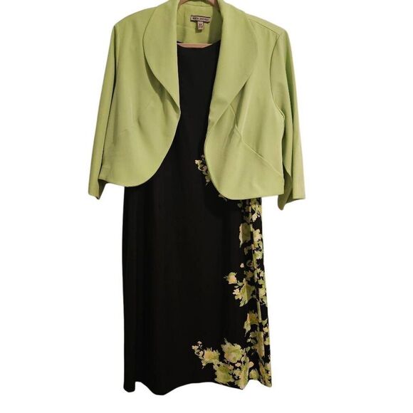 Maya Brooke dress with jacket, black and lime. Size 16W. - Picture 1 of 5